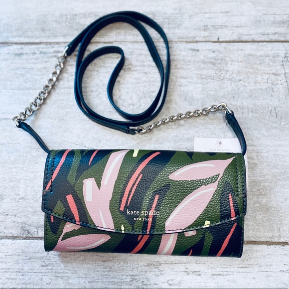 kate spade Handbags - Kate Spade GREEN feather print crossbody wallet